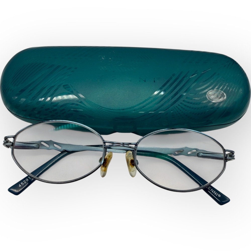 Zenni Optical 45291 Teal Blue Metal Oval Eyeglass Frames with Case Filigree